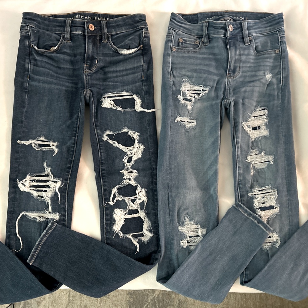AE Next Level Stretch Patched Jeggings Women’s Size 000 XS Like New! Set of Two